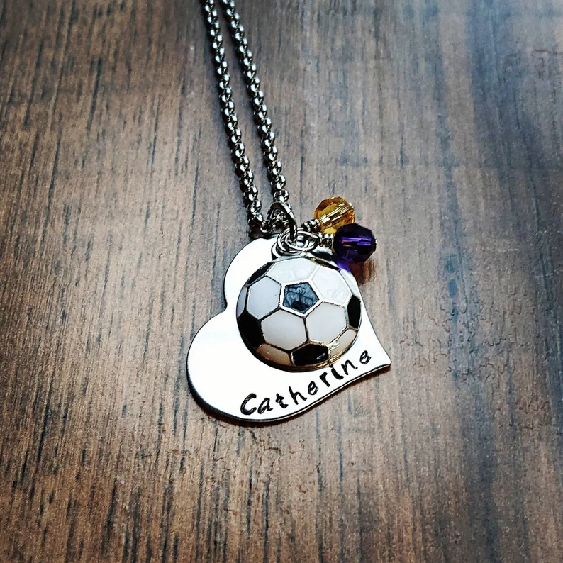 Heart Shaped Personalized Custom Gold Plated Sport Soccer Nameplate Necklace Soccer Gift