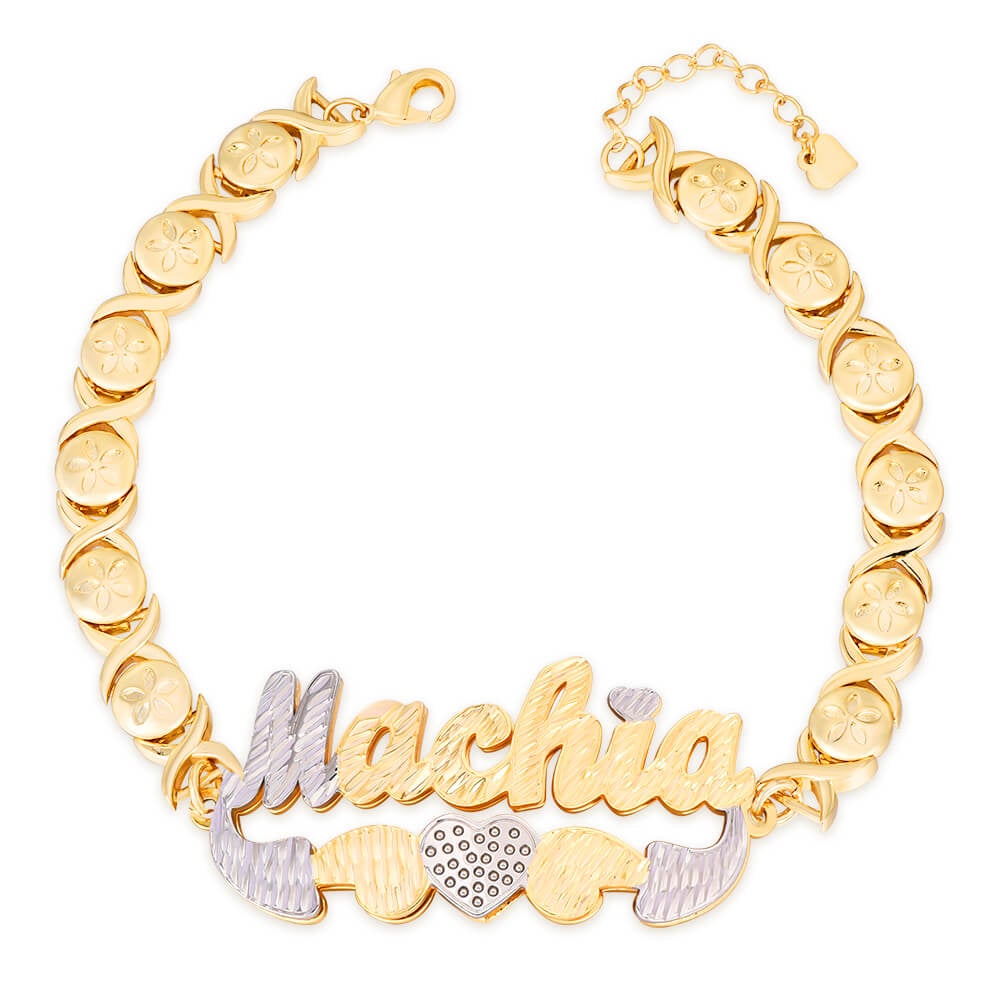 Double Layer Two Tone XOXO Chain with Heart Personalized Custom Gold Plated Name Bracelet-silviax
