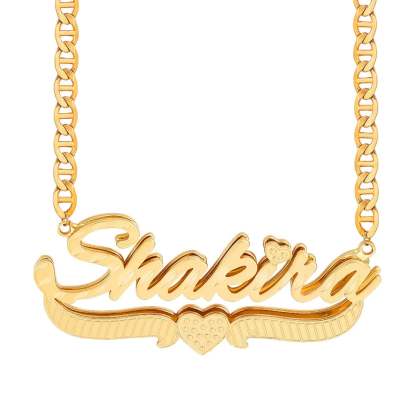 Double Layer Nameplate Heart Personalized Custom Gold Plated Name Necklace-silviax