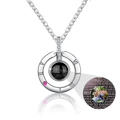 Round Pendant 100 Languages "I Love You" And Color Photo Projection Necklace With Birthstone Personalized Custom Necklace-silviax
