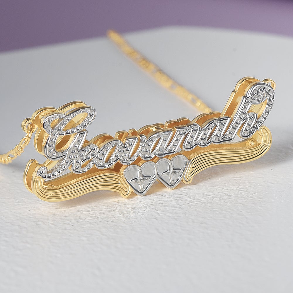 Allurelady Double Plate Personalized Name Necklace with Heart Two Tone 18K Gold-Plated Custom Letter Nameplate Necklace for Women Girls Jewelry Gift 