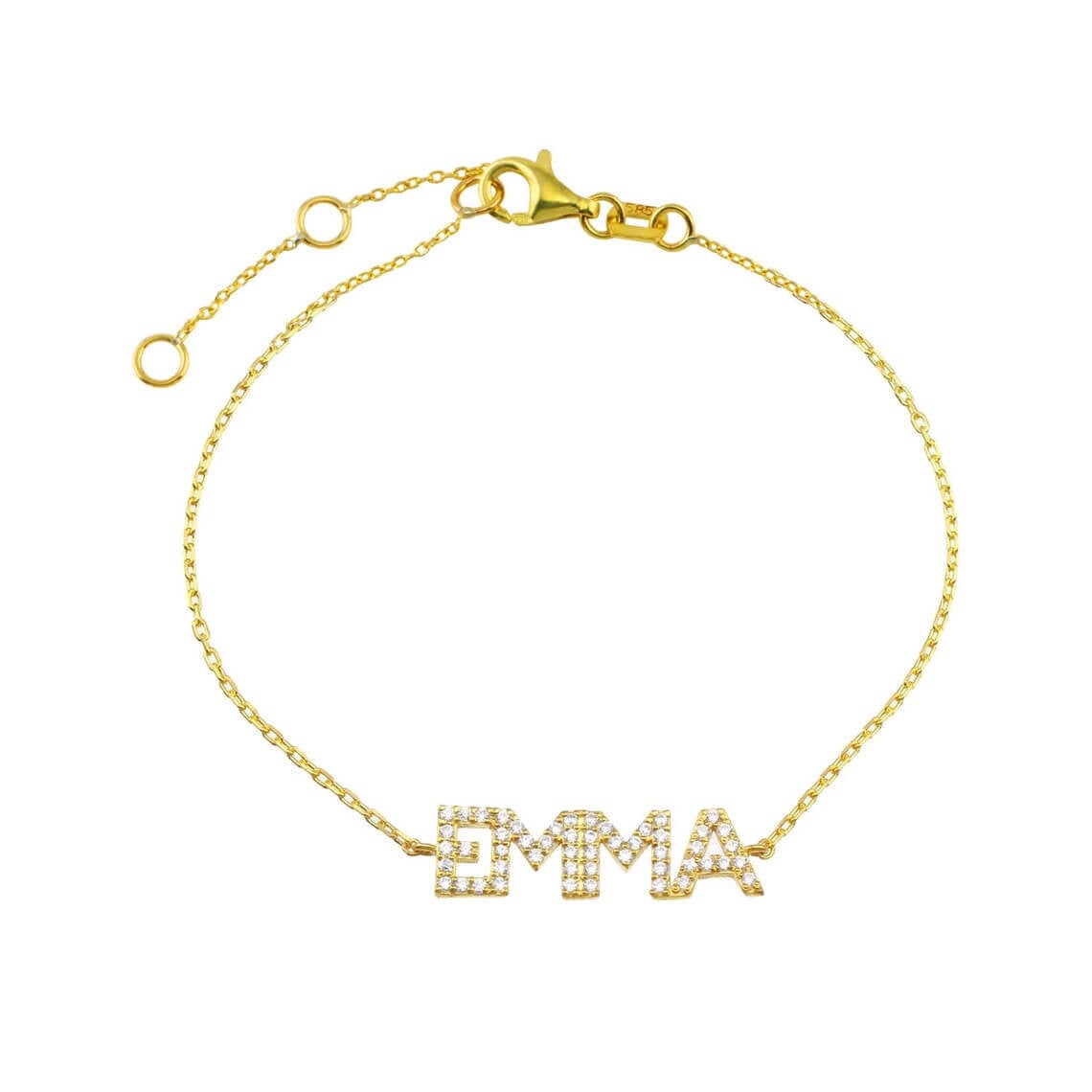 Capital Letter Inlaid Zircon Personalized Custom Gold Plated Name Bracelet-silviax