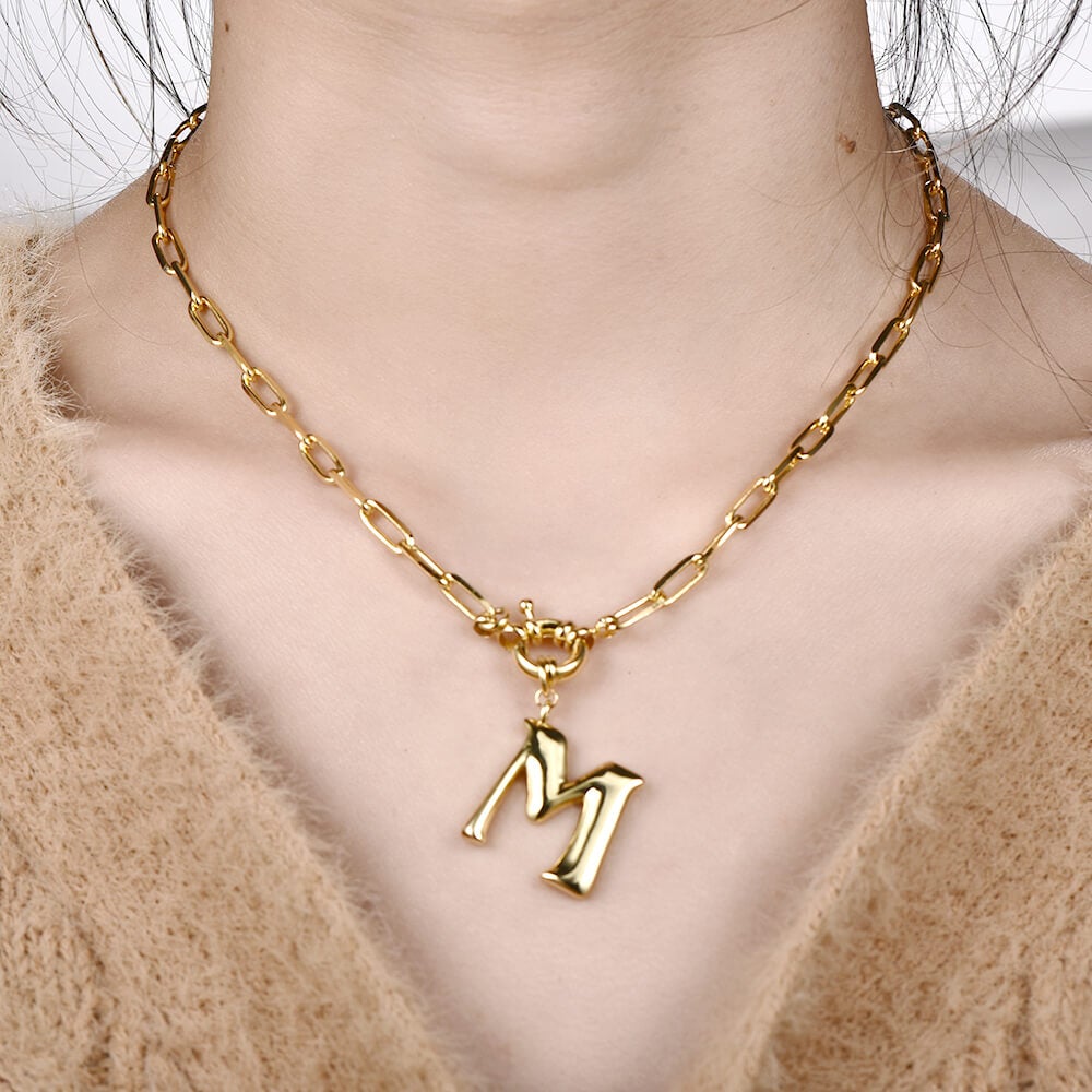 Initial Letter Personality Pendant Personalized Custom Gold Plated Initial Necklace-silviax