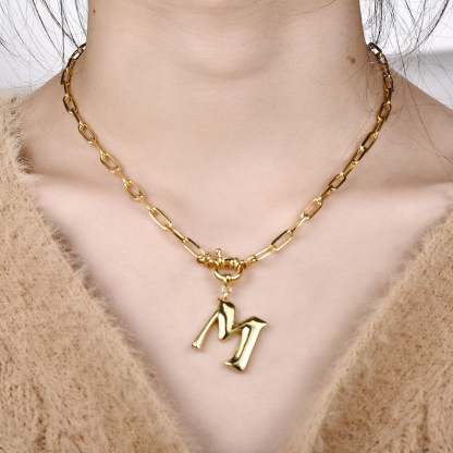 Initial Letter Personality Pendant Personalized Custom Gold Plated Initial Necklace-silviax