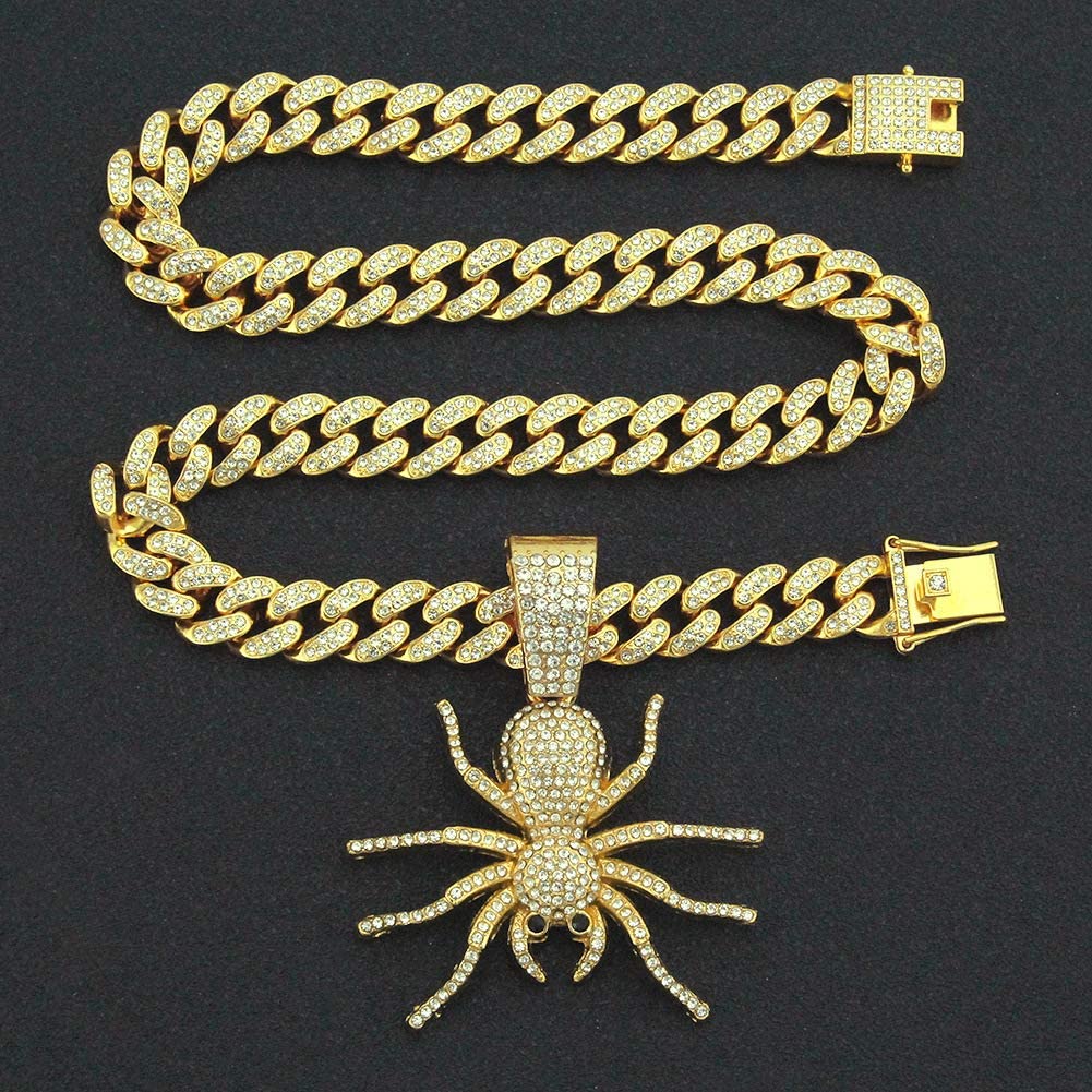 Hip Hop Iced Out Cuban Chain Spider Pendant Necklace Gold Plated Necklaces Jewelry Gift for Men-silviax