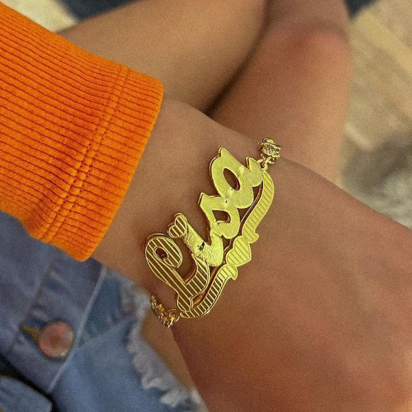 Double Layer Heart with Teddy XOXO Chain Personalized Custom Gold Plated Name Bracelet-silviax