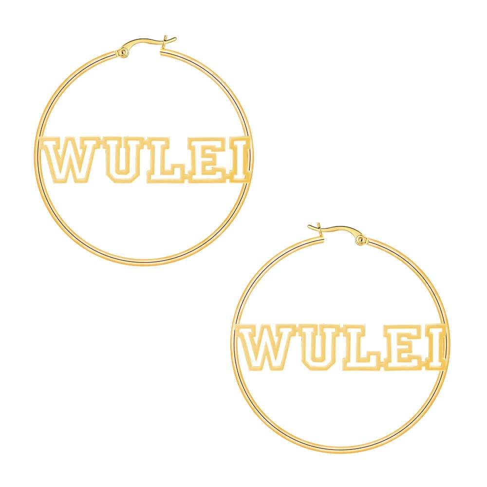 Hollow Capital Letter Name 60mm Personalized Custom Gold Plated Hoop Earrings-silviax