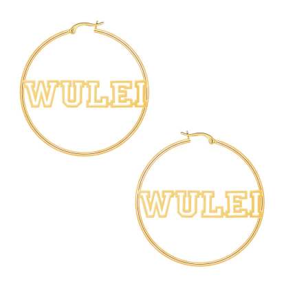 Hollow Capital Letter Name 60mm Personalized Custom Gold Plated Hoop Earrings-silviax