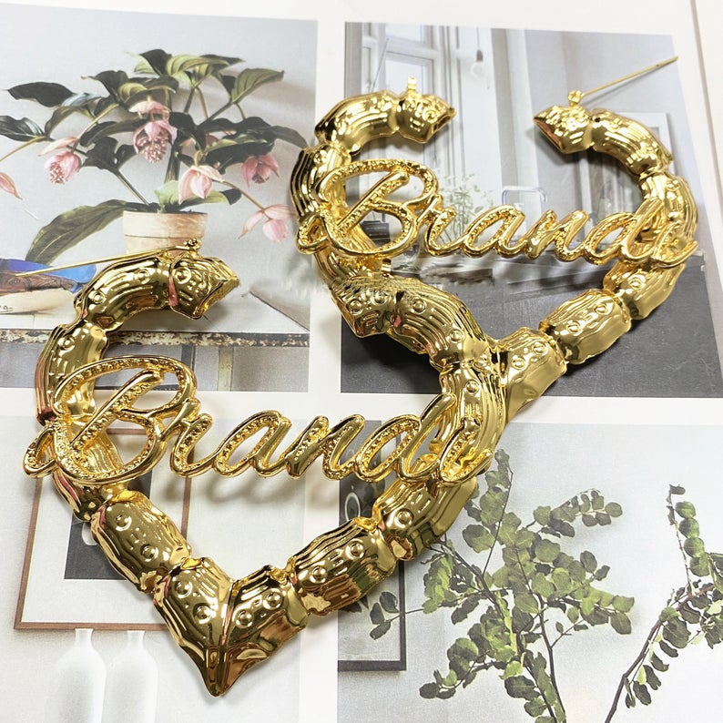 Heart Bamboo Earrings Personalized Custom Gold Plated Name Earrings-silviax