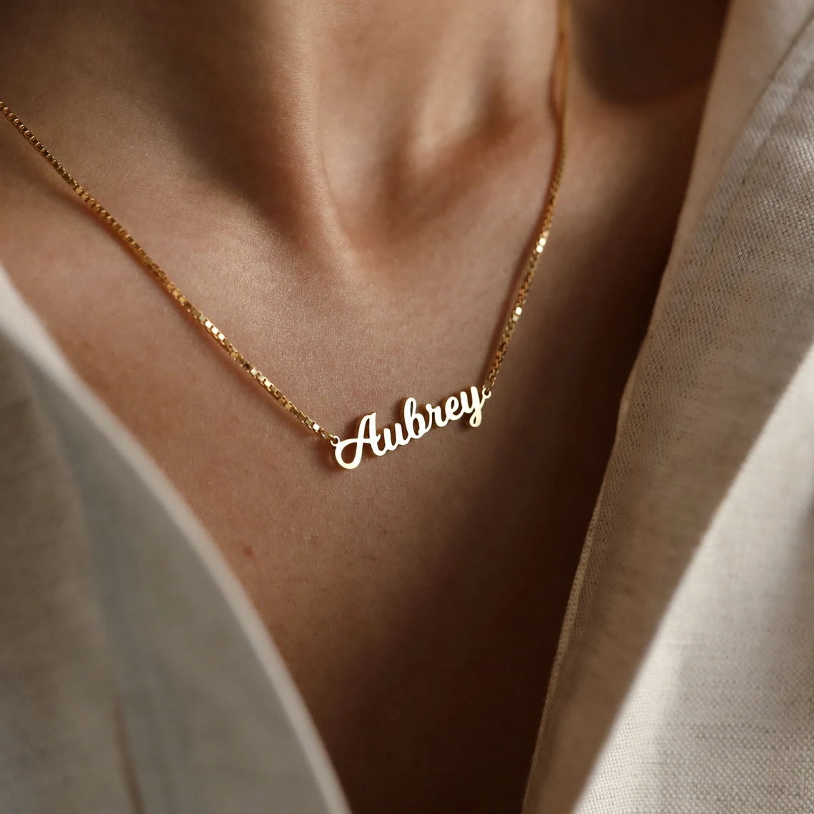 Box Chain Gold Plated Personalized Custom Name Necklace Women Kids Necklace-silviax