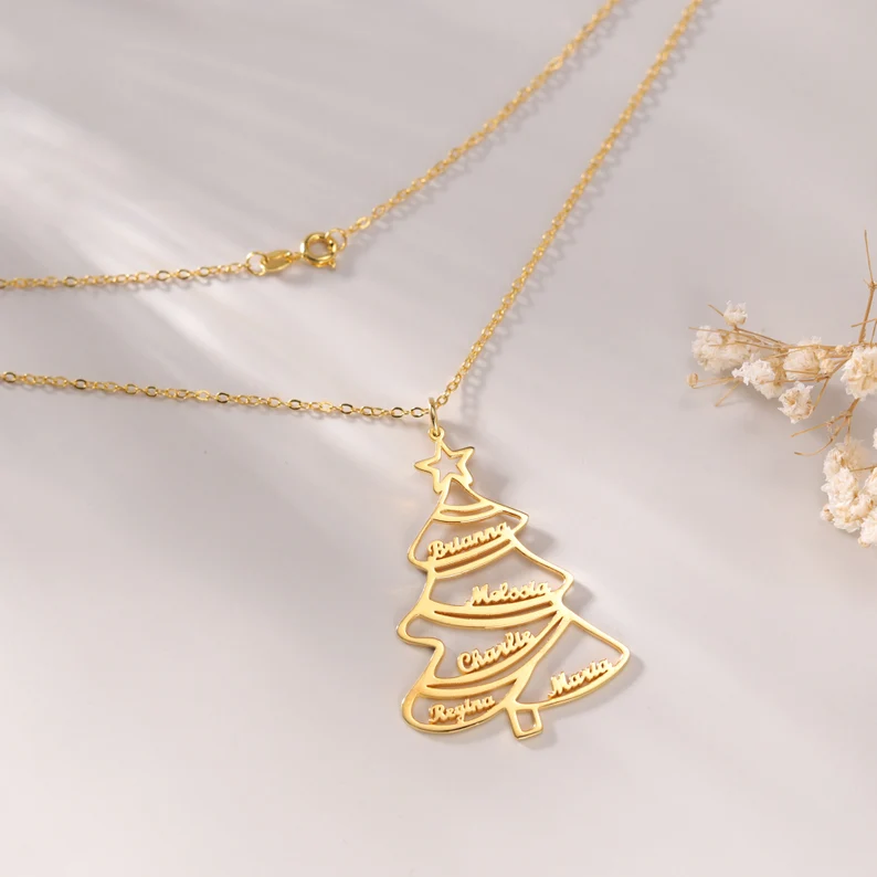 5 Names Christmas Tree Gold Plated Personalized Custom Nameplate Pendant Name Necklace Chirstmas Gift-silviax
