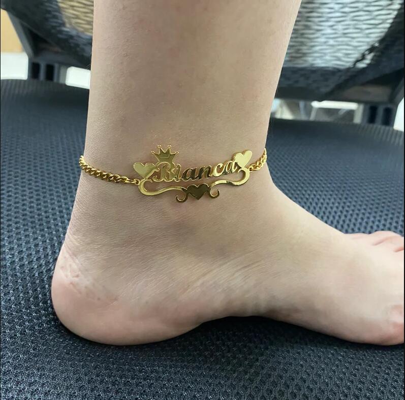 Personalized Crown And Three Loves Name Women Anklets-silviax