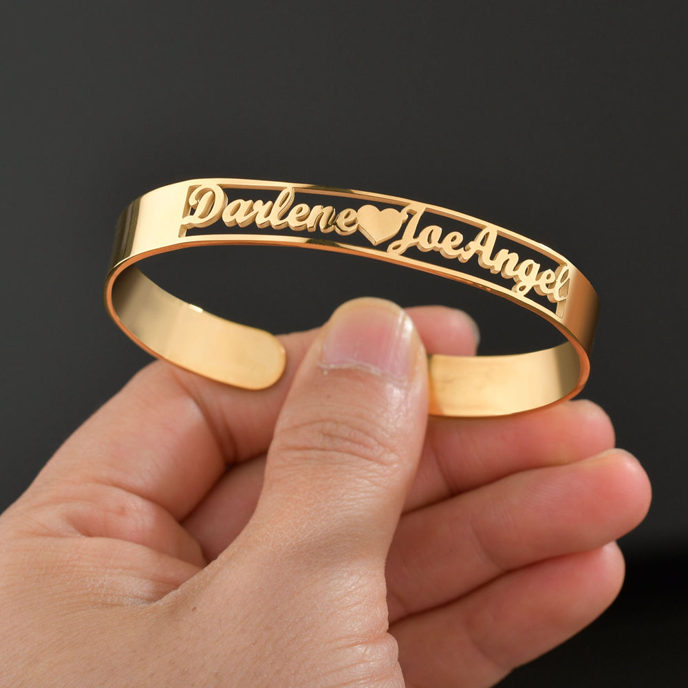 Personalized Double Name Bangle Bracelets For Couple-silviax