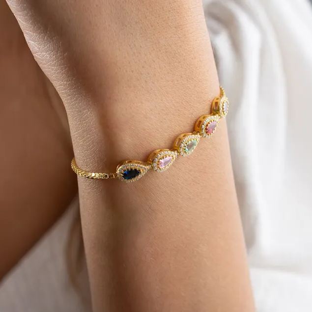 family birthstone bracelet gold