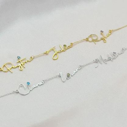 Minimalist Personalized Gold Plated Three Names Necklace with Birthstone Women Gift-silviax