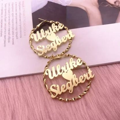 Heart In Middle Two Names Personalized Custom Gold Plated Hoop Earrings Valentine's Day Gift-silviax