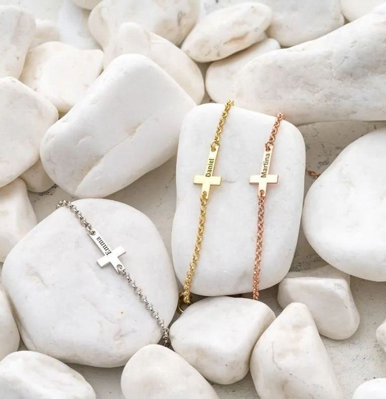 Baby Personalized Custom Engraved Cross Name Bracelet Gift For Kid-silviax