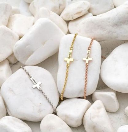 Baby Personalized Custom Engraved Cross Name Bracelet Gift For Kid-silviax