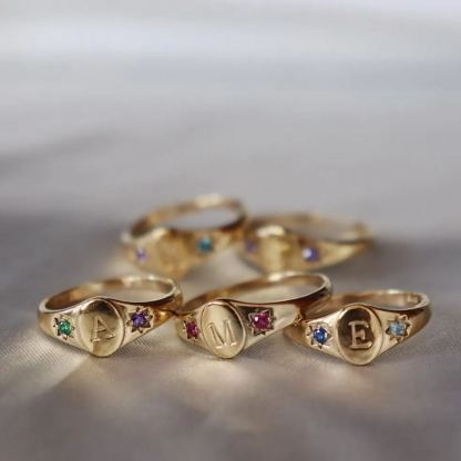 Personalized Gold Plated Birthstone A-Z Letter Initial Ring Gift For Mom-silviax