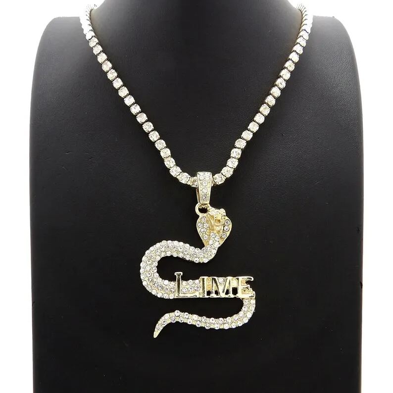 Iced Out Snake Pendant Personalized Custom Initial Name Necklace-silviax