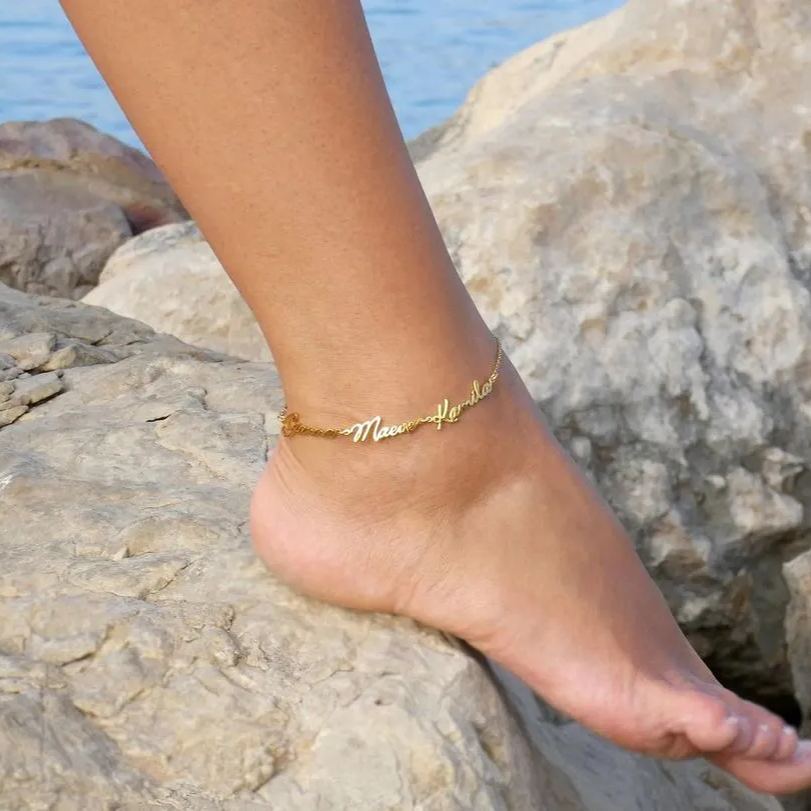 Minimalist Personalized Gold Plated Three Name Anklet Women Gifts-silviax