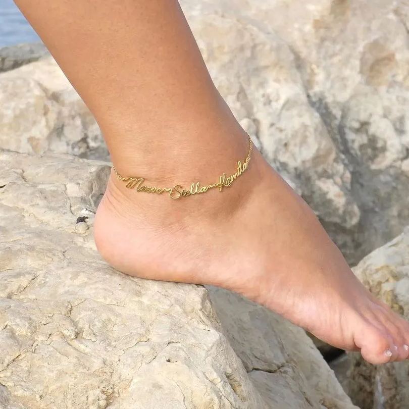 Minimalist Personalized Gold Plated Three Name Anklet Women Gifts-silviax