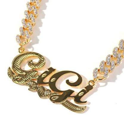 Iced Out Cuban Chain Customized Diamond Cut Heart Name Necklace Choker-silviax