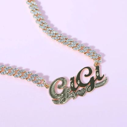 Iced Out Cuban Chain Customized Diamond Cut Heart Name Necklace Choker-silviax