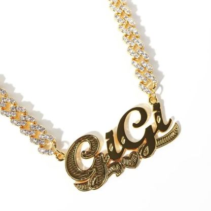 Iced Out Cuban Chain Customized Diamond Cut Heart Name Necklace Choker-silviax