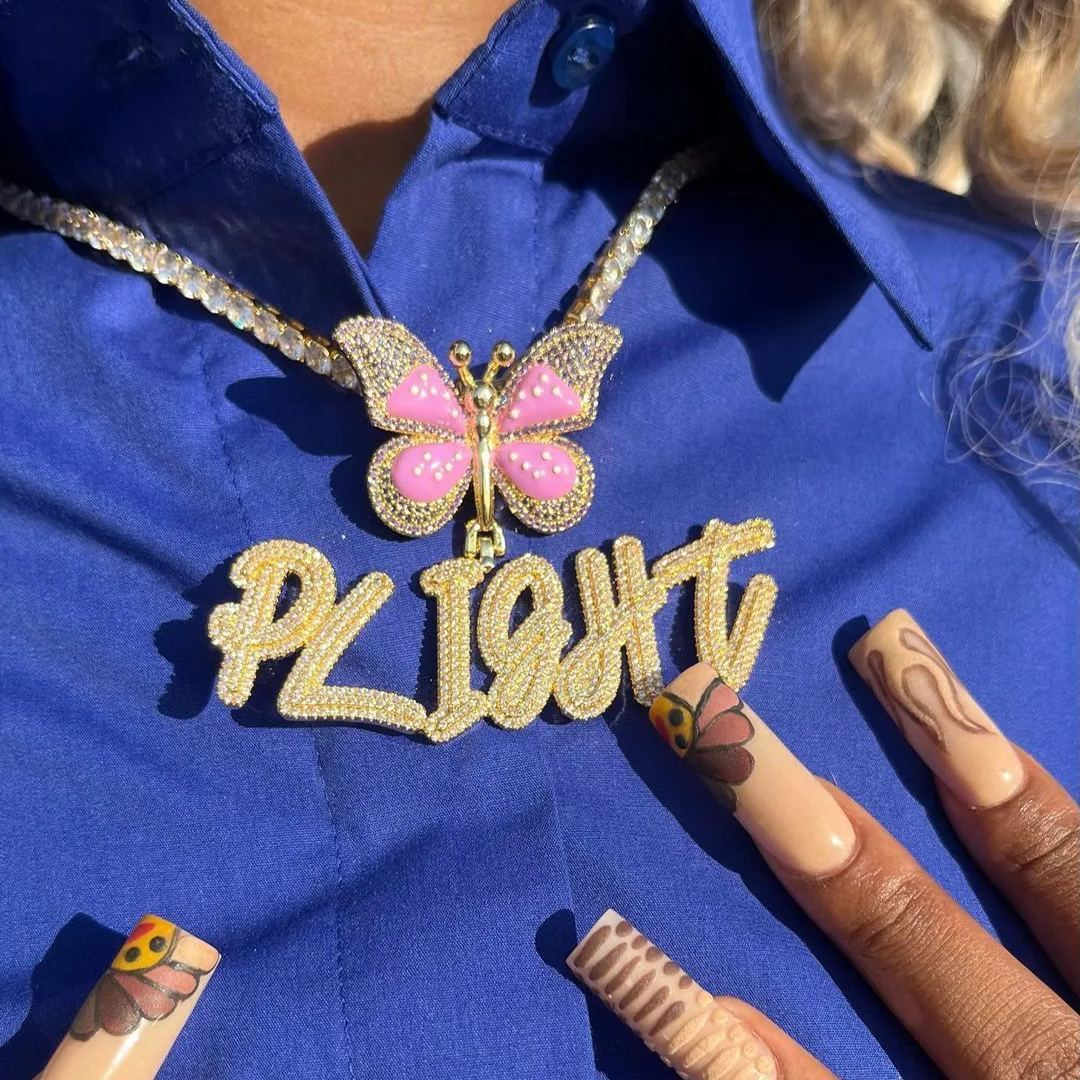 Custom Butterfly Nameplate Pendant 2-6 Letters Initial Name Necklace-silviax