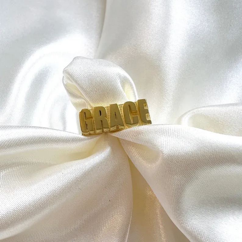 Personalized Custom Gold Plated 3d Block Name Ring-silviax