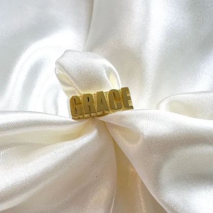 Personalized Custom Gold Plated 3d Block Name Ring-silviax