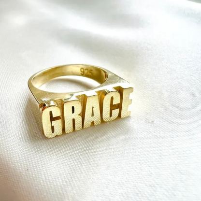 Personalized Custom Gold Plated 3d Block Name Ring-silviax
