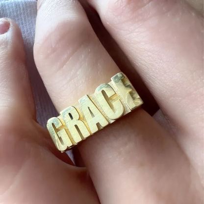 Personalized Custom Gold Plated 3d Block Name Ring-silviax