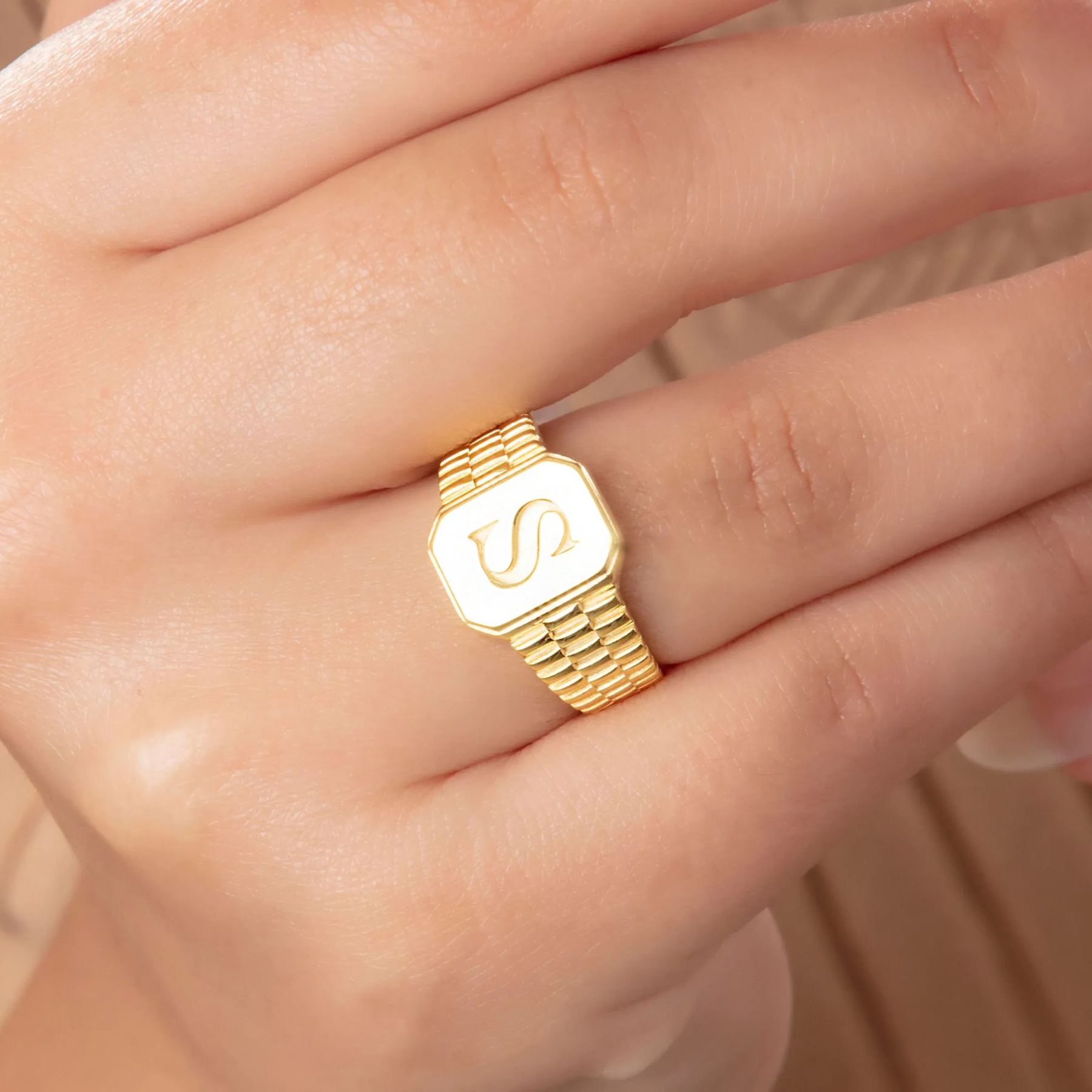 Personalized Gold Plated Initial Ring A-Z Letter Men Ring-silviax