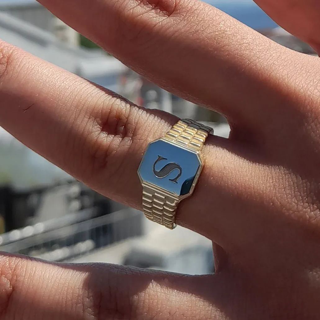 Personalized Gold Plated Initial Ring A-Z Letter Men Ring-silviax