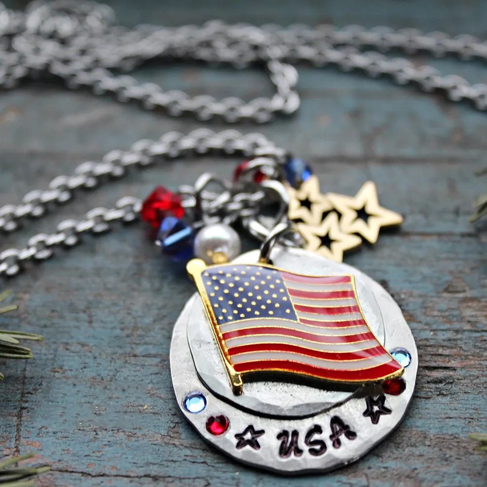 Gold Plated Stars Stripes American Flag Necklace-silviax