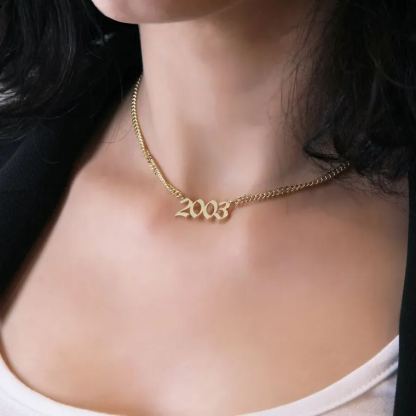 Birth Year Personalized Custom Old English Number Necklace -silviax