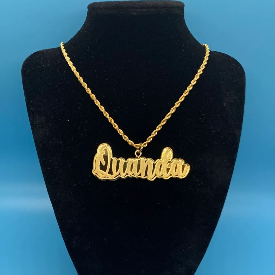 Gold Rope Chain Acrylic Nameplate Personalized Necklace-silviax