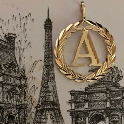 Yellow Gold Wreath Personalized A-Z Initial Letter Pendant Necklace-silviax