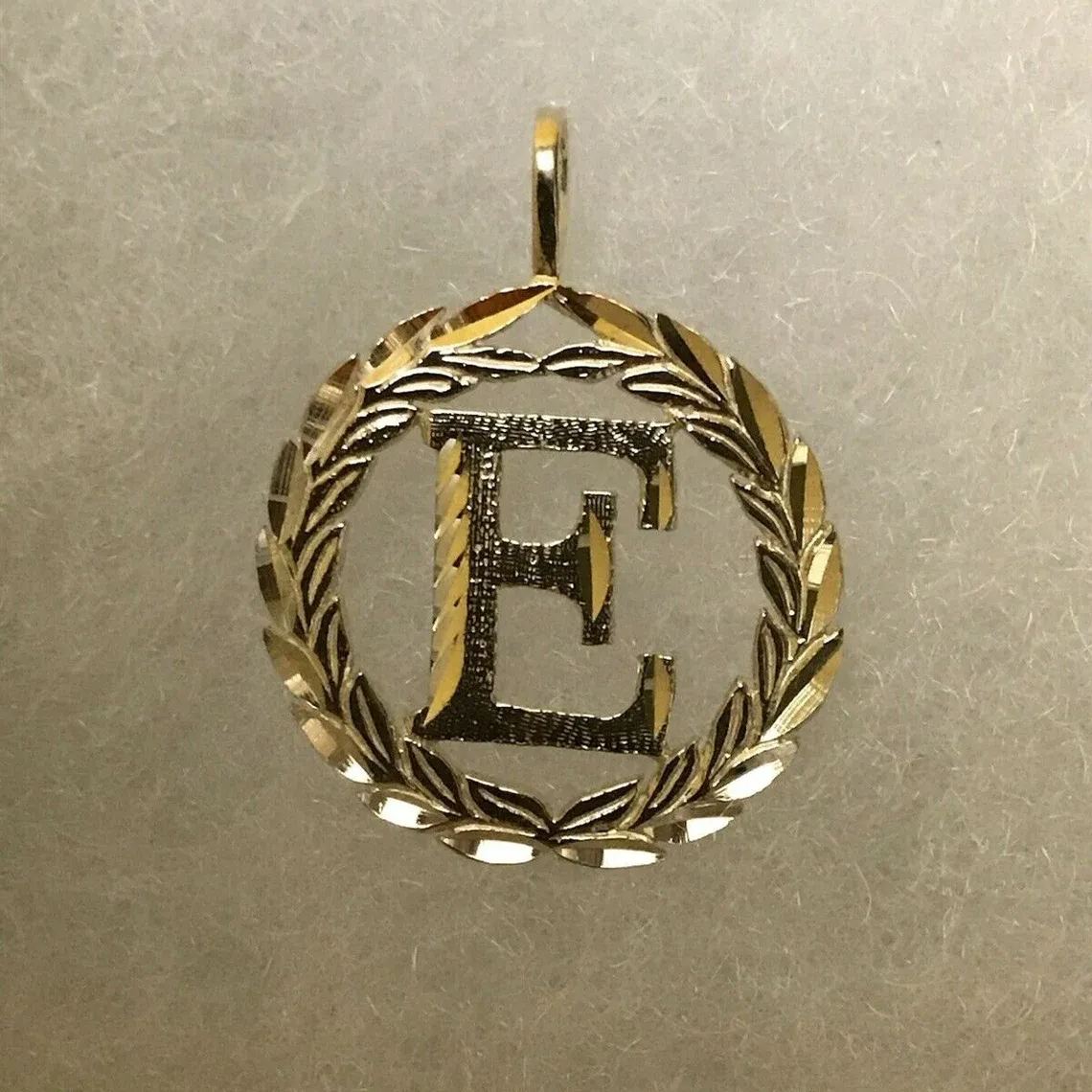 Yellow Gold Wreath Personalized A-Z Initial Letter Pendant Necklace-silviax