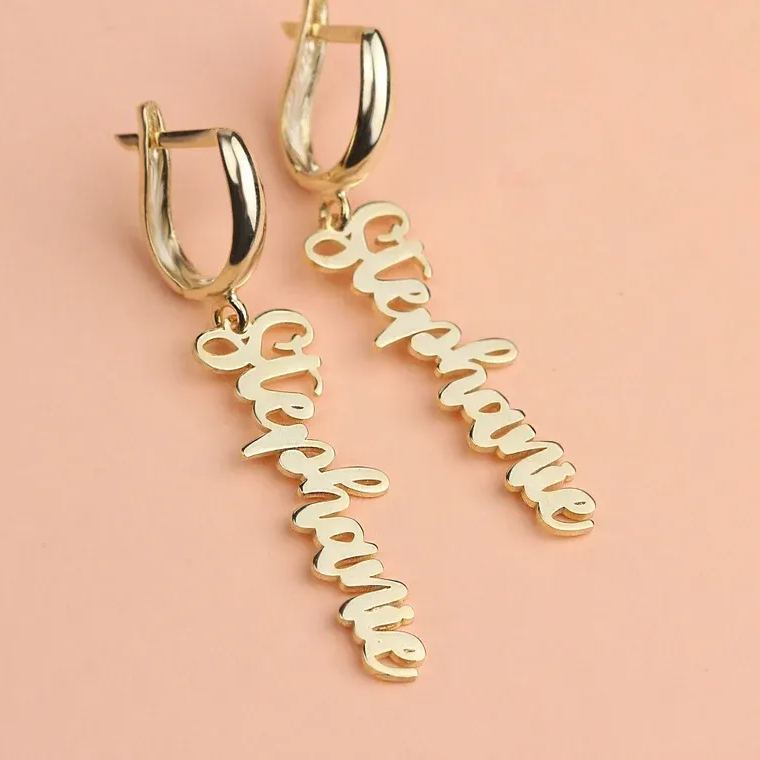 Gold Plate Nameplate Personalized Custom Name Earrings