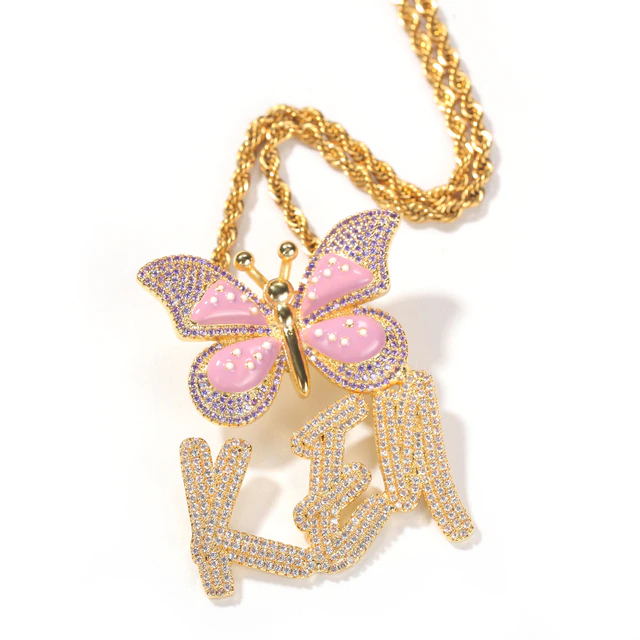 Custom Butterfly Nameplate Pendant 2-6 Letters Initial Name Necklace-silviax