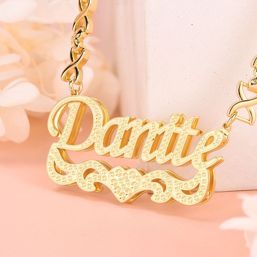 Double Layer Heart Nameplate Pendant Personalized Custom Gold Plated Name Necklace Gift For Her-silviax