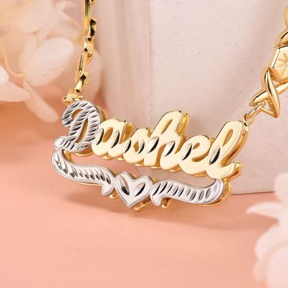 XOXO Chain Personalized Double Layer Gold Plated Name Necklace with Heart -silviax