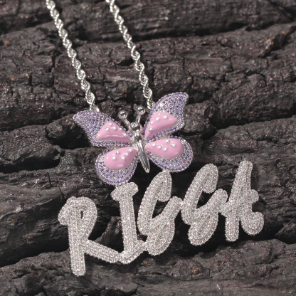 Custom Butterfly Nameplate Pendant 2-6 Letters Initial Name Necklace-silviax