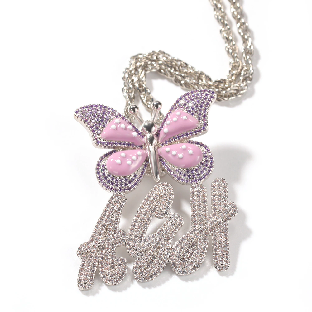 Custom Butterfly Nameplate Pendant 2-6 Letters Initial Name Necklace-silviax
