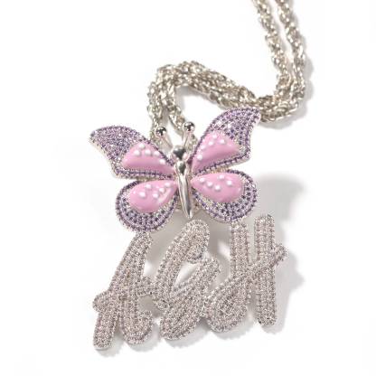 Custom Butterfly Nameplate Pendant 2-6 Letters Initial Name Necklace-silviax