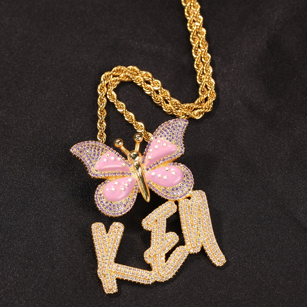 Custom Butterfly Nameplate Pendant 2-6 Letters Initial Name Necklace-silviax