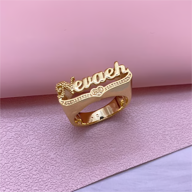 Heart Name Plate Personalized Custom Gold Plated Name Ring